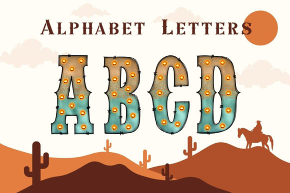 Western Alphabet Doodle Metallic Cowboy